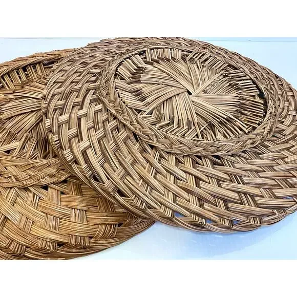 Large Wicker Basket Tray Chargers 18” 16” 14” Set of 6 Round Boho Wall Decor